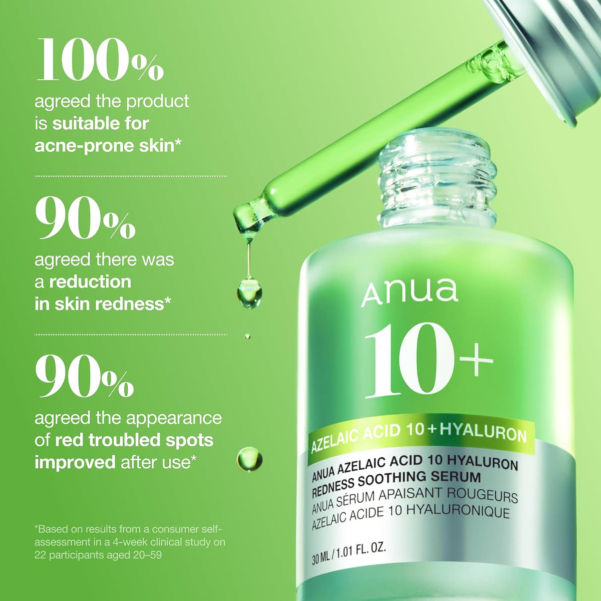 Revitalize Your Complexion with Our Azelaic Acid 10% & Hyaluronic Acid Redness Relief Serum - Lightweight Hydration for Blemish-Prone & Oily Skin, 1.01 Fl Oz