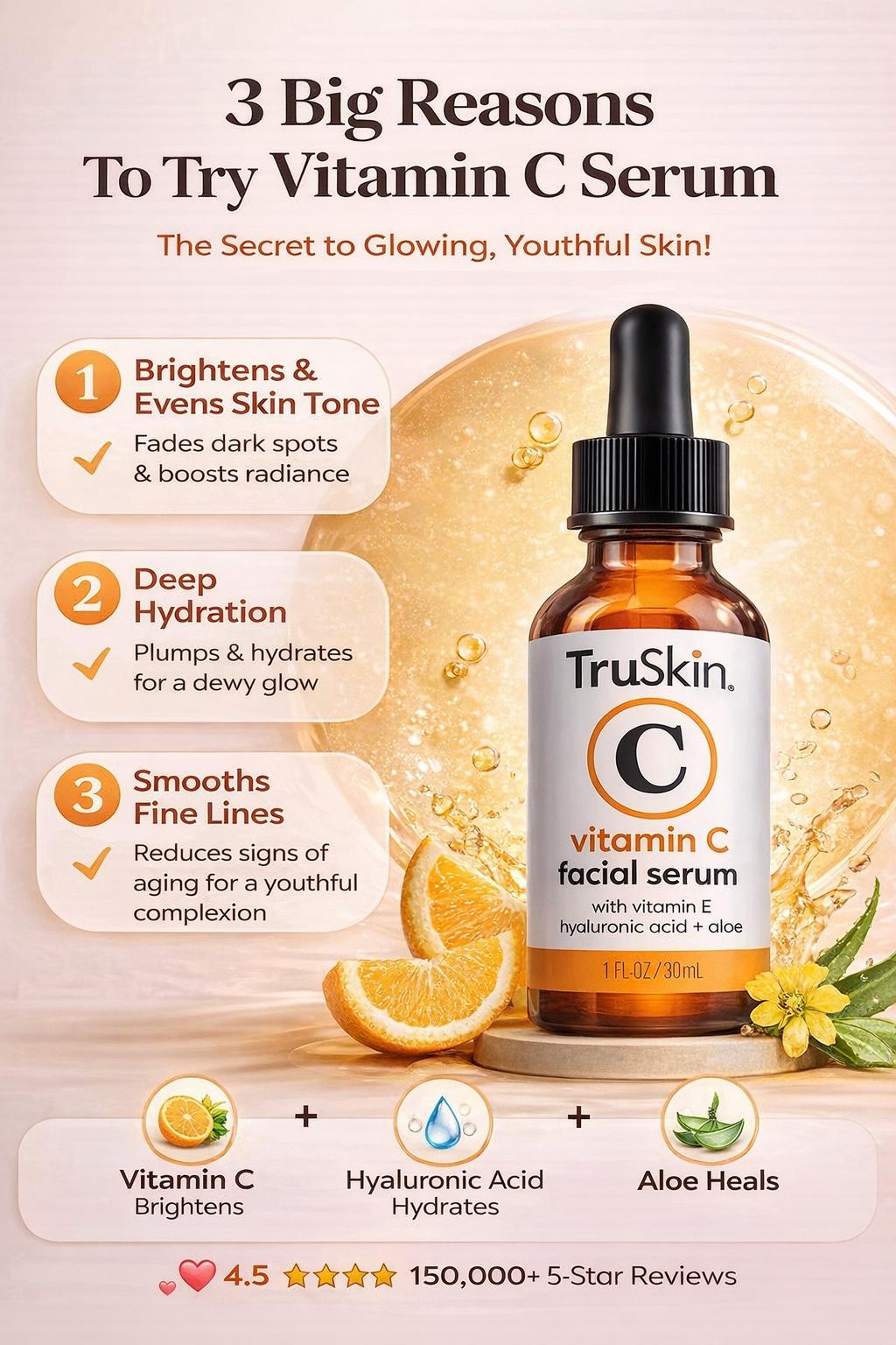Vitamin C Face Serum with Hyaluronic Acid & Vitamin E – Brightening, Anti-Aging & Dark Spot Corrector (1 FL OZ)