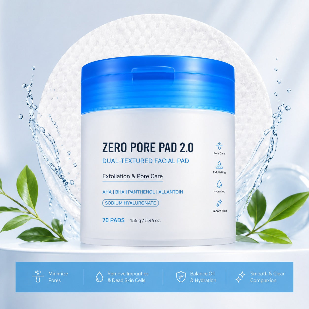 Zero Pore Refining Toner Pads – Daily Exfoliating Facial Pads for Smoother Looking Skin & Visible Pore Care