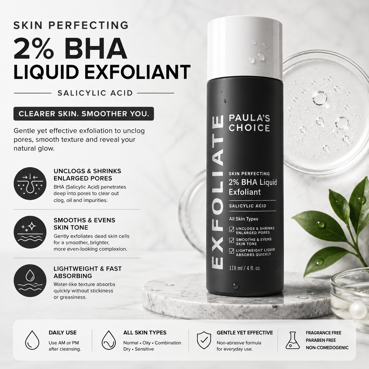 Paula's Choice 2% BHA Liquid Exfoliant – Salicylic Acid Pore Minimizing Treatment 4 oz
