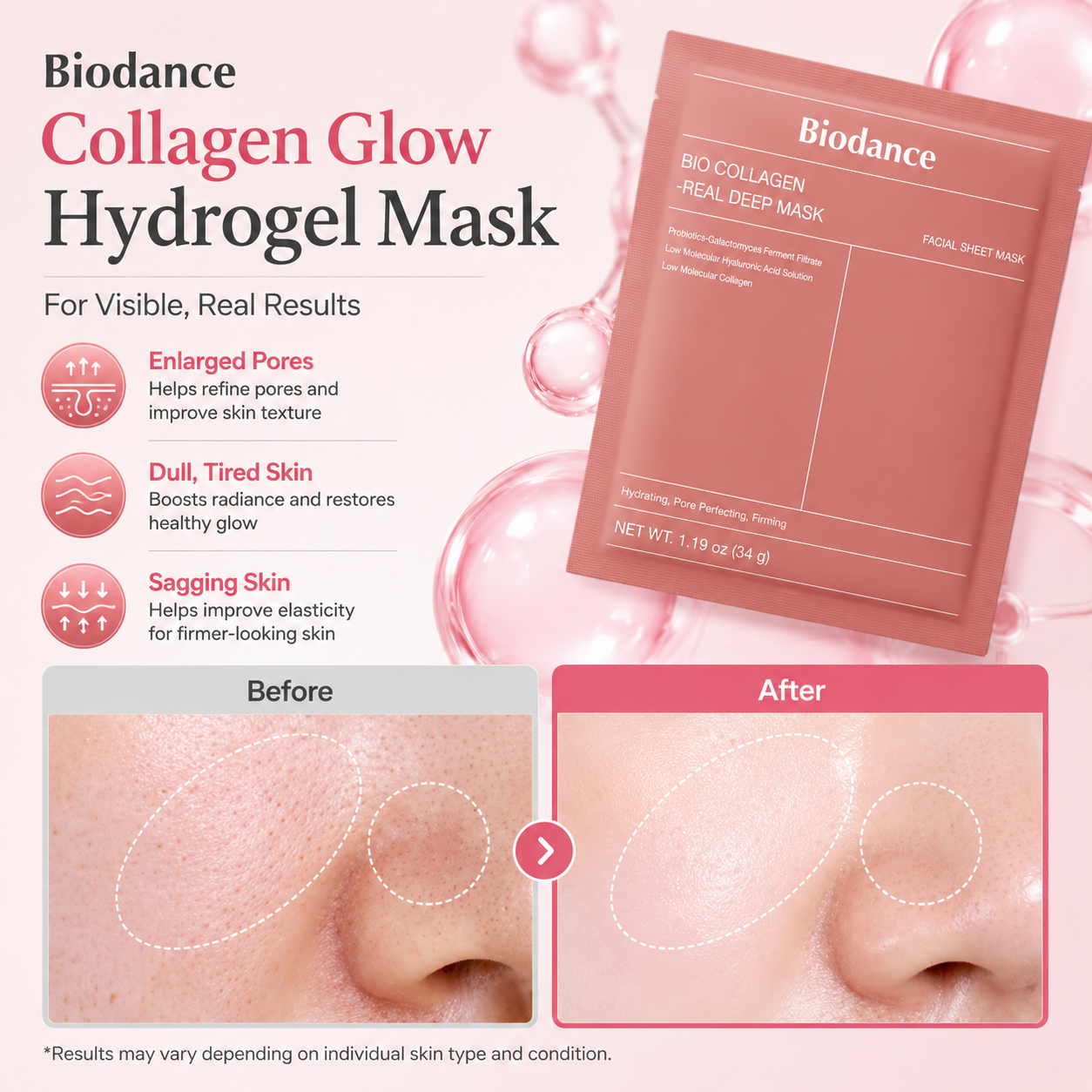 Biodance Bio-Collagen Real Deep Mask – Glass Skin Collagen Hydrogel Face Mask (4 Sheets)